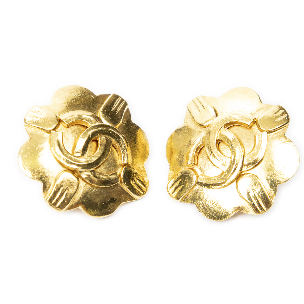 Chanel CC Flower Clip On Earrings